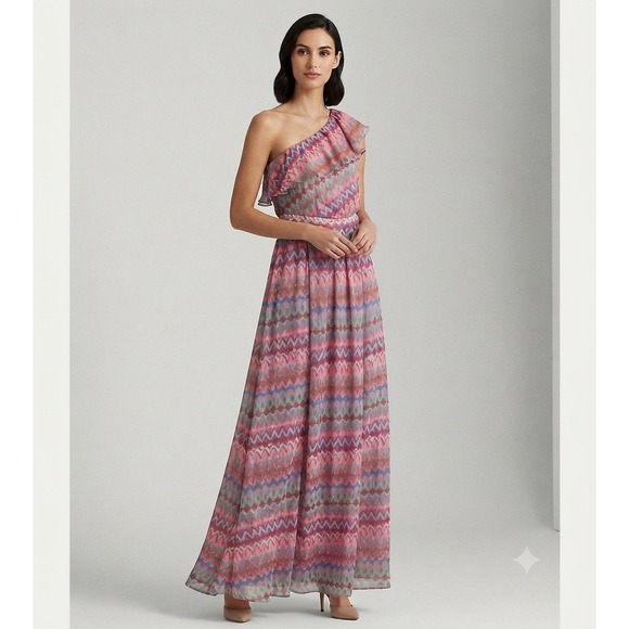 ANTONIO MELANI Dresses & Skirts - Antonio Melani Santa Fe One Shoulder Maxi Dress Ikat Chevron Multi Color Size 10